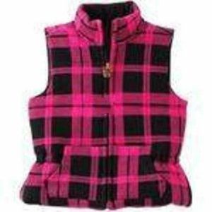 Girls Flannel Vest 4 Hooded Black Pink Zip Up 2 Pkt Sleeveless Winter Chaps